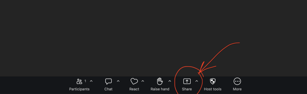 Share button on bottom of Zoom app view when in meeting