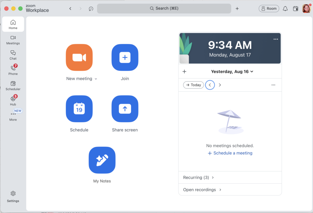 Zoom start screen